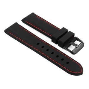 StrapsCo Silicone Rubber Watch Band Strap w/ Stitching for Fitbit Charge 4 & Charge 3 - Black & Red (Black Buckle)
