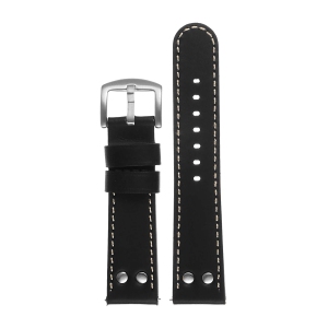 DASSARI Leather Pilot Watch Band Strap w/ Rivets Fitbit Charge 4 & Charge 3 - Black & Ivory (Silver Buckle)