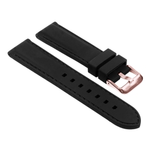 StrapsCo Silicone Rubber Watch Band Strap w/ Stitching for Fitbit Charge 4 & Charge 3 - Black (Rose Gold Buckle)