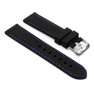 StrapsCo Rubber w/ Stitching Watch Band Strap for Samsung Galaxy Watch 3 - 20mm - For 41mm Galaxy Watch3 - Black & Blue (Silver Buckle)