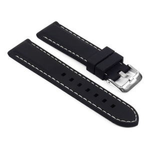 StrapsCo Rubber w/ Stitching Watch Band Strap for Samsung Galaxy Watch 3 - 20mm - For 41mm Galaxy Watch3 - Black & White (Silver Buckle)