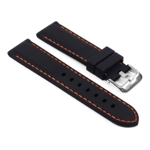 StrapsCo Rubber w/ Stitching Watch Band Strap for Samsung Galaxy Watch 3 - 22mm - For 45mm Galaxy Watch3 - Black & Orange (Silver Buckle)
