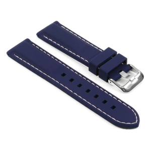 StrapsCo Rubber w/ Stitching Watch Band Strap for Samsung Galaxy Watch 3 - 22mm - For 45mm Galaxy Watch3 - Blue & White (Silver Buckle)