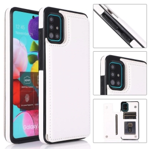 Leather Flip Wallet Case Card Holder Phone Back Cover for Samsung Galaxy S20 (White)