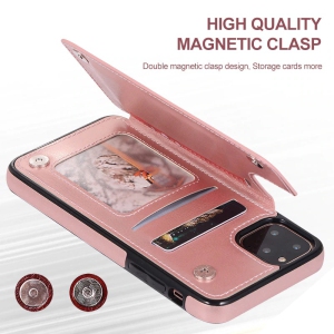 Leather Flip Wallet Case Card Holder Phone Back Cover for iPhone 12 (Pink)