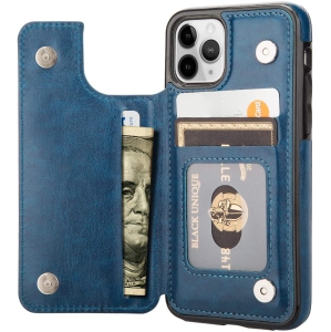 Leather Flip Wallet Case Card Holder Phone Back Cover for iPhone 12 Pro (Blue)