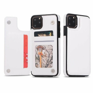 Leather Flip Wallet Case Card Holder Phone Back Cover for iPhone 12 (White)