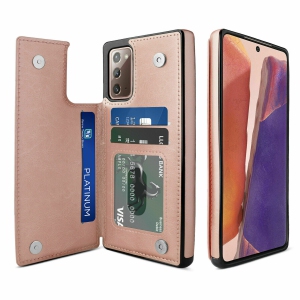 Leather Flip Wallet Case Card Holder Phone Back Cover for Samsung Galaxy S20 Plus (Pink)