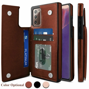 Leather Flip Wallet Case Card Holder Phone Back Cover for Samsung Galaxy Note 20 Ultra (Brown)