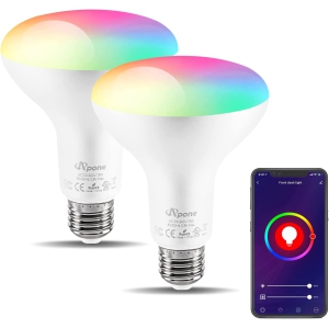 Apone Smart LED Colorful Light Bulb 13W, with Alexa and Google Assistant, Wireless WiFi App Control (2 Pack)