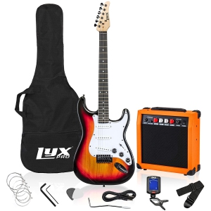LyxPro Full Size Electric Guitar with 20w Amp, Package Includes All Accessories, Digital Tuner, Strings, Picks, Tremolo Bar, Shoulder Strap, and Case Bag Complete Beginner Starter kit Pack - Sunburst