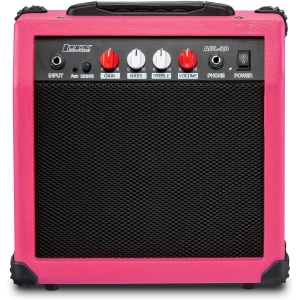 LyxPro Electric Guitar Amp 20 Watt Amplifier Built In Speaker Headphone Jack And Aux Input Includes Gain Bass Treble Volume And Grind - Pink