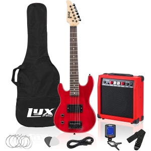 LyxPro Left Hand 30 Inch Electric Guitar Kit for Lefty Kids 3/4 Size Beginner’s Guitar, Amp, Six Strings, Two Picks, Shoulder Strap, Digital Clip On Tuner, Guitar Cable and Soft Case Gig Bag - Red