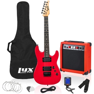 LyxPro 36 Inch Electric Guitar and Kit for Kids with 3/4 Size Beginner’s Guitar, Amp, Six Strings, Two Picks, Shoulder Strap, Digital Clip On Tuner, Guitar Cable and Soft Case Gig Bag - Red