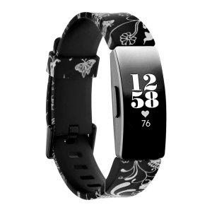 StrapsCo Print Silicone Rubber Watch Band Strap for Fitbit Inspire & Inspire HR - Short-Medium - Silver Hummingbird