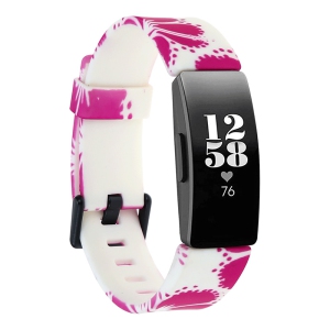 StrapsCo Print Silicone Rubber Watch Band Strap for Fitbit Inspire & Inspire HR - Short-Medium - Pink Flowers