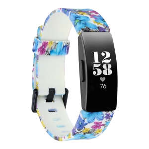 StrapsCo Print Silicone Rubber Watch Band Strap for Fitbit Inspire & Inspire HR - Short-Medium - Peonies Blue