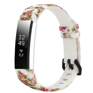 StrapsCo Print Silicone Rubber Watch Band Strap for Fitbit Alta & Alta HR - Peonies White