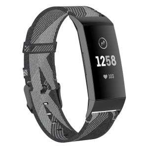 StrapsCo Woven Nylon Watch Band Strap for Fitbit Charge 4 & Charge 3 - Grey & Black