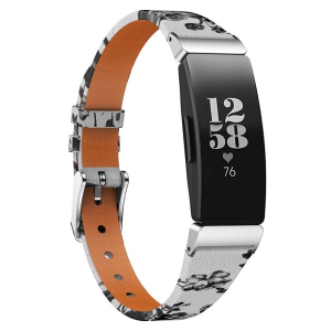 StrapsCo Leather Peonies Pattern Watch Band Strap for Fitbit Inspire & Inspire HR - White