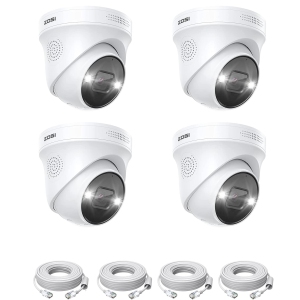 ZOSI 4K 8MP Add-On Wired PoE IP Security Camera for Outdoor Surveillance with 2-way Audio, Only Work with ZOSI PoE NVR Security System (Model: ZR08SN, ZR16SK) - 4 Packs