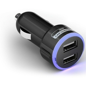 Blue Halo LED Light Dual USB Car Charger Universal Double USB Charger For Apple, Samsung, Google, Mobile Phones, Tablets, GPS, Digital Cameras