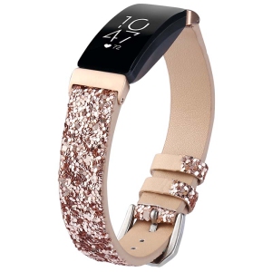 StrapsCo Women's Leather Sequin Glitter Watch Band Strap for Fitbit Inspire & Inspire HR - Retro Gold