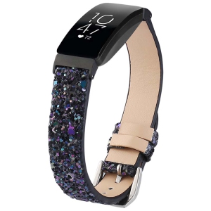 StrapsCo Women's Leather Sequin Glitter Watch Band Strap for Fitbit Inspire & Inspire HR - Black