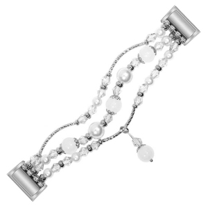 StrapsCo Decorative Crystal Bead Bracelet Band Strap with Rhinestones for Fitbit Charge 4 & Charge 3 - Silver & White