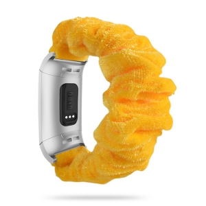 StrapsCo Fuzzy Elastic Nylon Scrunchie Watch Band Strap for Fitbit Charge 4 & Charge 3 - Yellow