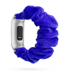 StrapsCo Fuzzy Elastic Nylon Scrunchie Watch Band Strap for Fitbit Charge 4 & Charge 3 - Blue