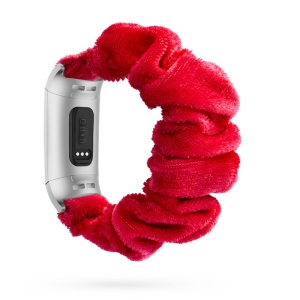 StrapsCo Fuzzy Elastic Nylon Scrunchie Watch Band Strap for Fitbit Charge 4 & Charge 3 - Red