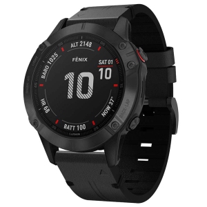 Thick Genuine Leather Watch Band Strap for Garmin Fenix 3 / 3 HR / 5X / 5X Plus / 6X / Quatix 3 - Black
