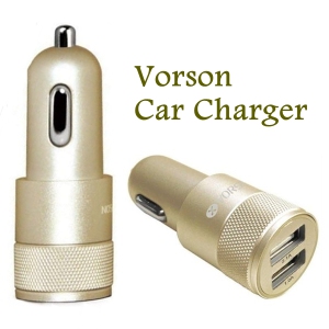 3.1A Mini Dual USB Ports Sockets Fast Aluminum Alloy Car Charger Adapter for iPhone / Samsung / Android / Smartphones, Gold
