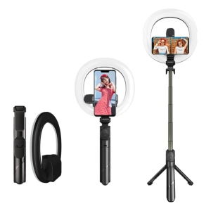 Final Sale! TopSave 2in1 Bluetooth Selfie Tripod Stand w/ LED Ring Light, 3 Modes Levels of Brightness, LED Ring Light for YouTube/Tiktok, Black