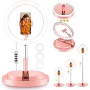 Selfie Ring Light with Stand and Phone Holder - 12 Inch Phone Ring Light with 67 Inch Stand, 3 Light Mode & 10 Brightness Circle Light with Phone Mount - Pink