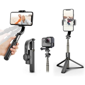 Wingomart Smartphone Camera Stabilizer L08 Handheld with 360°Auto Balance Anti Shake with Built-in Remote Wireless Bluetooth Selfie Stick Pan-tilt Tripod - compatible phone & Gopro stabilizer