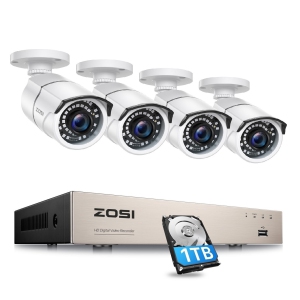ZOSI H.265+ 8CH 5MP Lite DVR Home Security Camera System with 1TB HDD, 4pcs 2MP FHD Wired Outdoor Surveillance Cameras, 120ft Night Vision (Optional 4/8/12/16 Cameras)