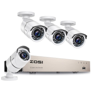 ZOSI H.265+ 8CH 5MP Lite DVR Home Security Camera System, 4pcs 1080P Bullet Outdoor Surveillance Cameras, 120ft Night Vision, Motion Detection, Remote Access - White