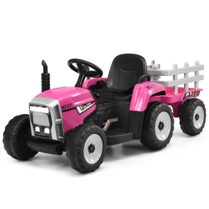 Costway 12V Kids Ride On Tractor with Trailer Ground Loader w/ RC & Lights