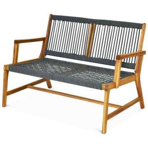 Costway 2-Person Patio Acacia Wood Bench Porch Garden Yard Deck Furniture