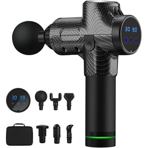 MKL Innovations ® Advanced Deep Tissue Gun Massager with 6 Massage Heads/ Case, 30 Speed High-Intensity Vibration/ LCD Touch Screen (Carbon Fiber Color)