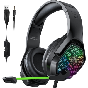 WINGOMART X3 Gaming Headset Over-ear 3.5mm LED Light Stereo Bass Game Headphones with Mic for PC Laptop Gamer Xbox One, PS5, PS4, PC, Nintendo Switch playstation 5 Gaming headset - Black