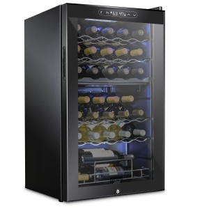 SCHMECKE 33 Bottle Dual Zone Wine Cooler Refrigerator w/Lock | Large Freestanding Wine Cellar | 41f-64f Digital Temperature Control Wine Fridge For Red, White, Champagne or Sparkli