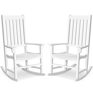 Gymax 2PCS Wood Rocking Chair Porch Rocker High Back Garden Seat Indoor Outdoor