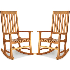 Gymax 2PCS Wood Rocking Chair Porch Rocker High Back Garden Seat Indoor Outdoor