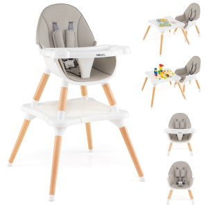 Costway 6-in-1 Baby High Chair Infant Wooden Convertible Chair w/5-Point Seat Belt