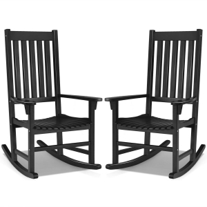 Gymax 2PCS Wood Rocking Chair Porch Rocker High Back Garden Seat Indoor Outdoor
