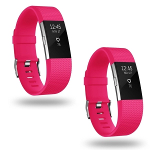 2 Pack For Fitbit Charge 2 Rubber Band Wristband Sport Strap (Pink - Small)