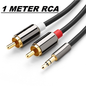ISTAR 3.5mm to 2RCA Splitter Stereo Audio Cable Bi-Directional 2 RCA to 3.5mm Aux Male Type Dual Shielding Gold Plated Ends Metal Shell-Black 3Feet